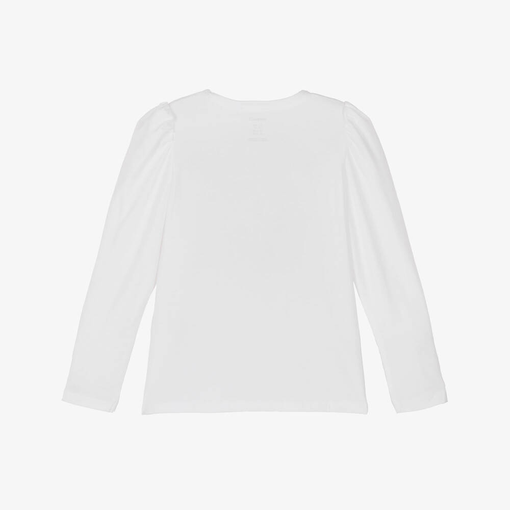 NAME IT-Girls White Cotton Jersey Top with Pink Tulle Bow | Childrensalon Outlet