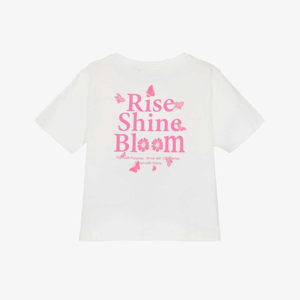 NAME IT-Girls White Organic Cotton T-Shirt with Pink Butterflies | Childrensalon Outlet