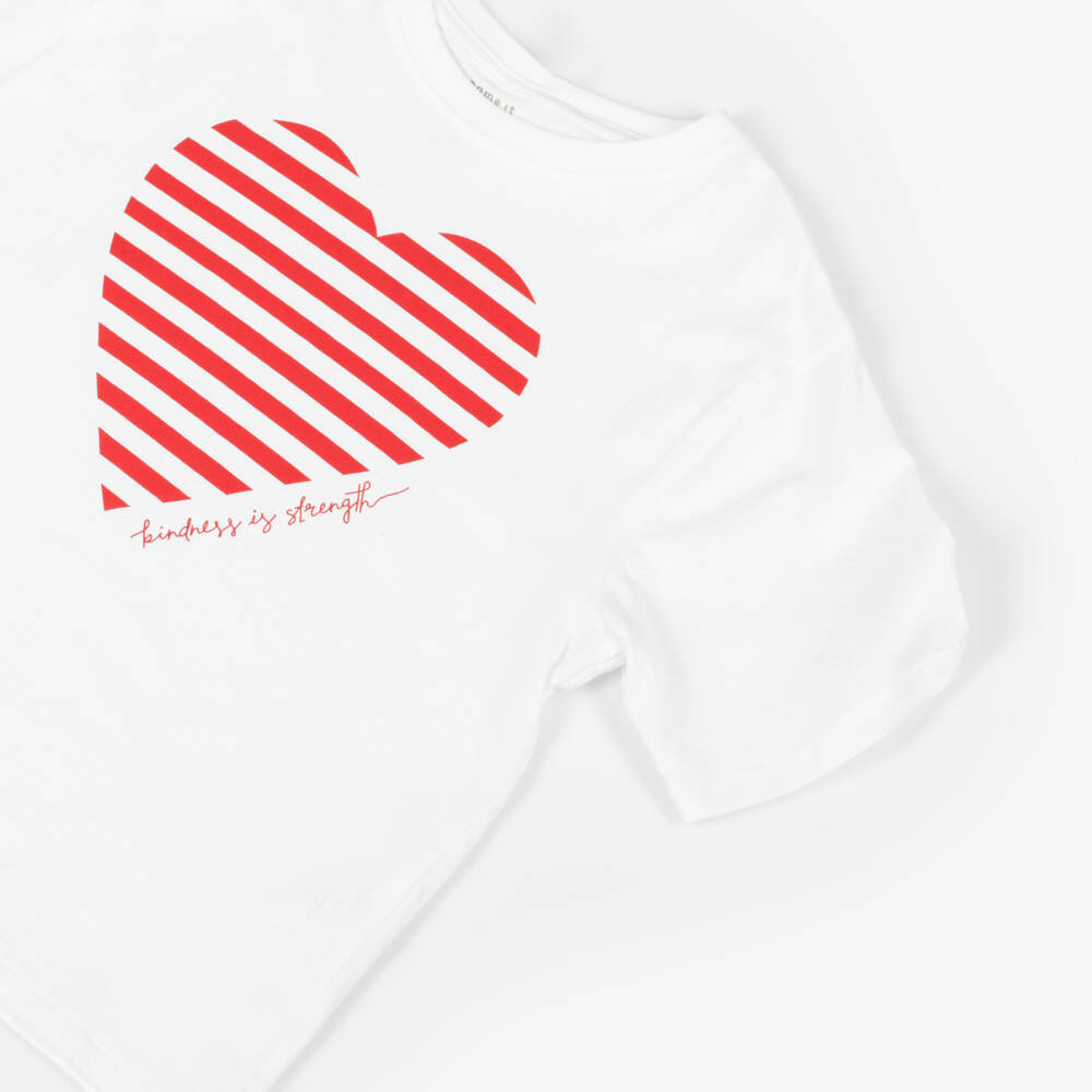 NAME IT-Girls White Tee with Heart Motif | Childrensalon Outlet
