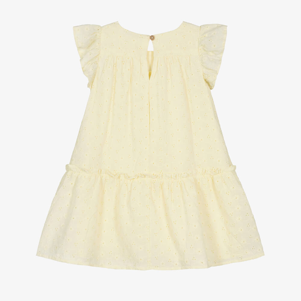NAME IT-Girls Yellow Cotton Broderie Anglaise Dress | Childrensalon Outlet