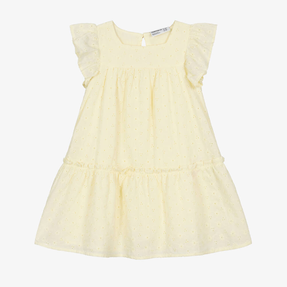 NAME IT-Girls Yellow Cotton Broderie Anglaise Dress | Childrensalon Outlet