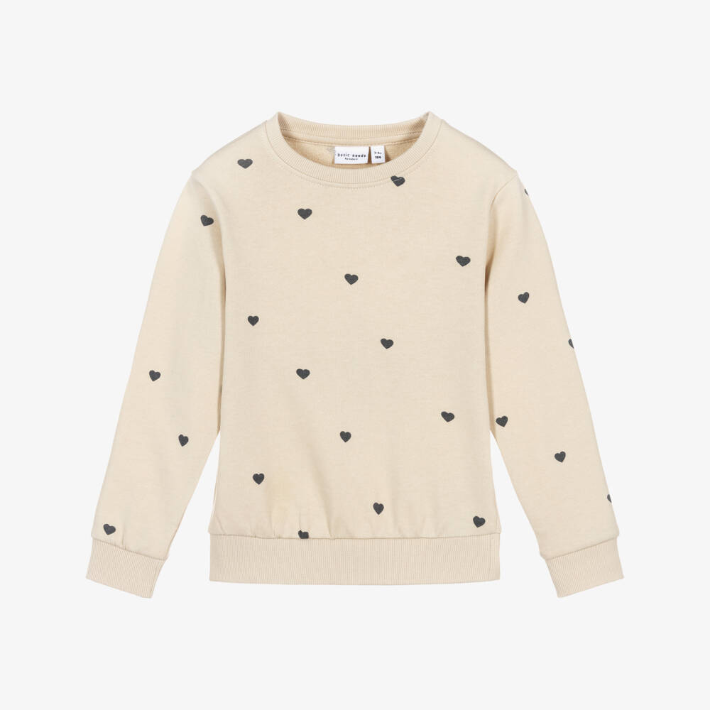 NAME IT-Ivory Heart Print Sweatshirt | Childrensalon Outlet
