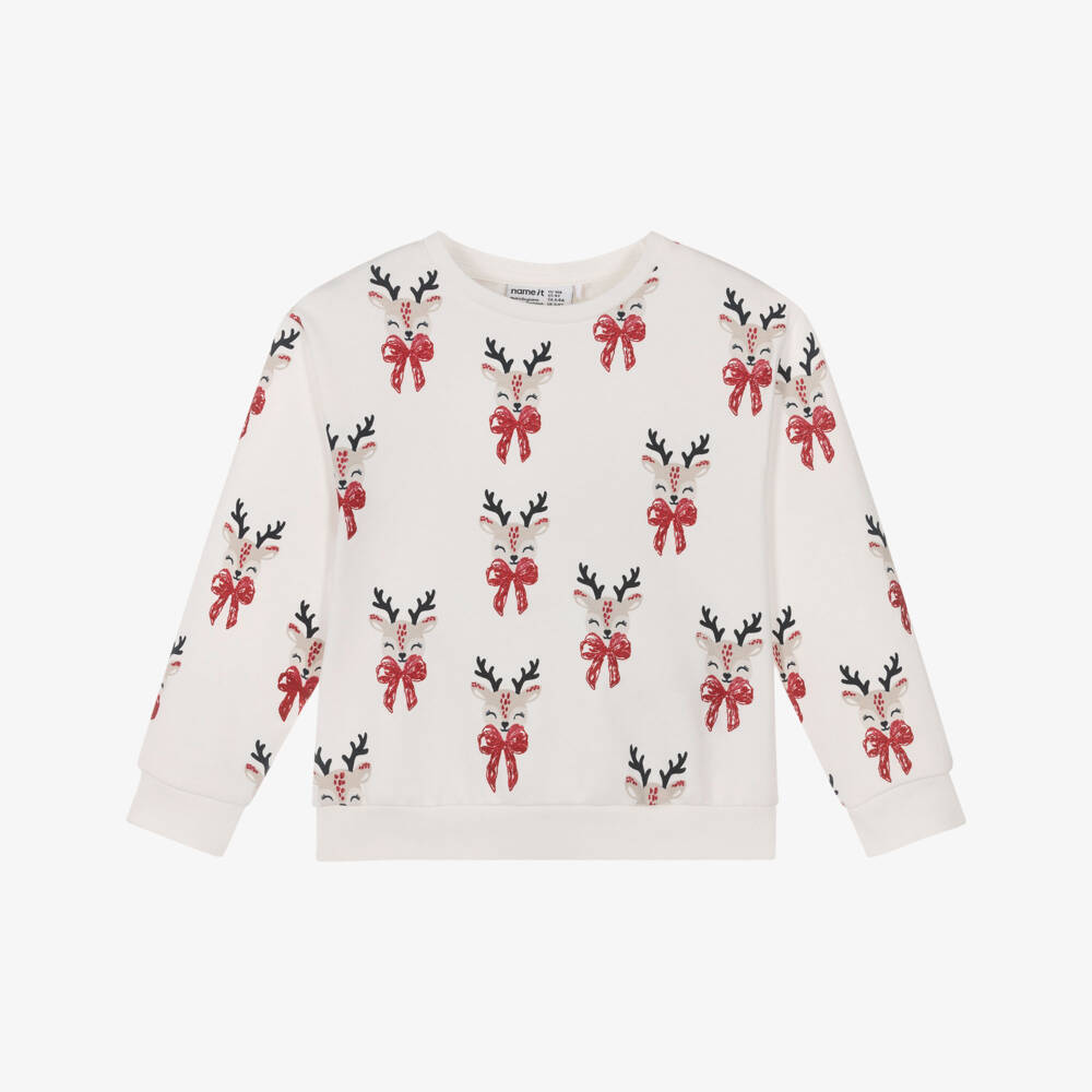 NAME IT-Ivory Reindeer Print Sweatshirt | Childrensalon Outlet