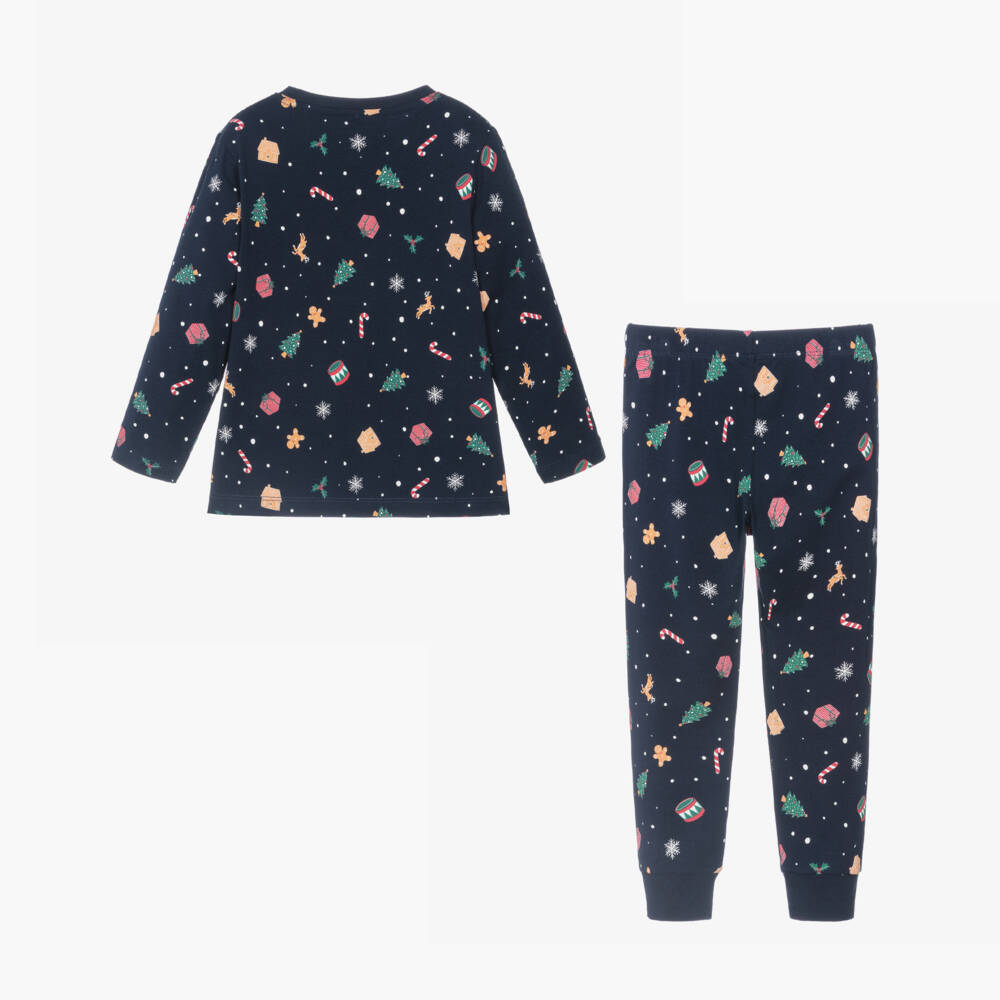 NAME IT-Navy Blue Cotton Jersey Festive Print Long Pyjamas | Childrensalon Outlet