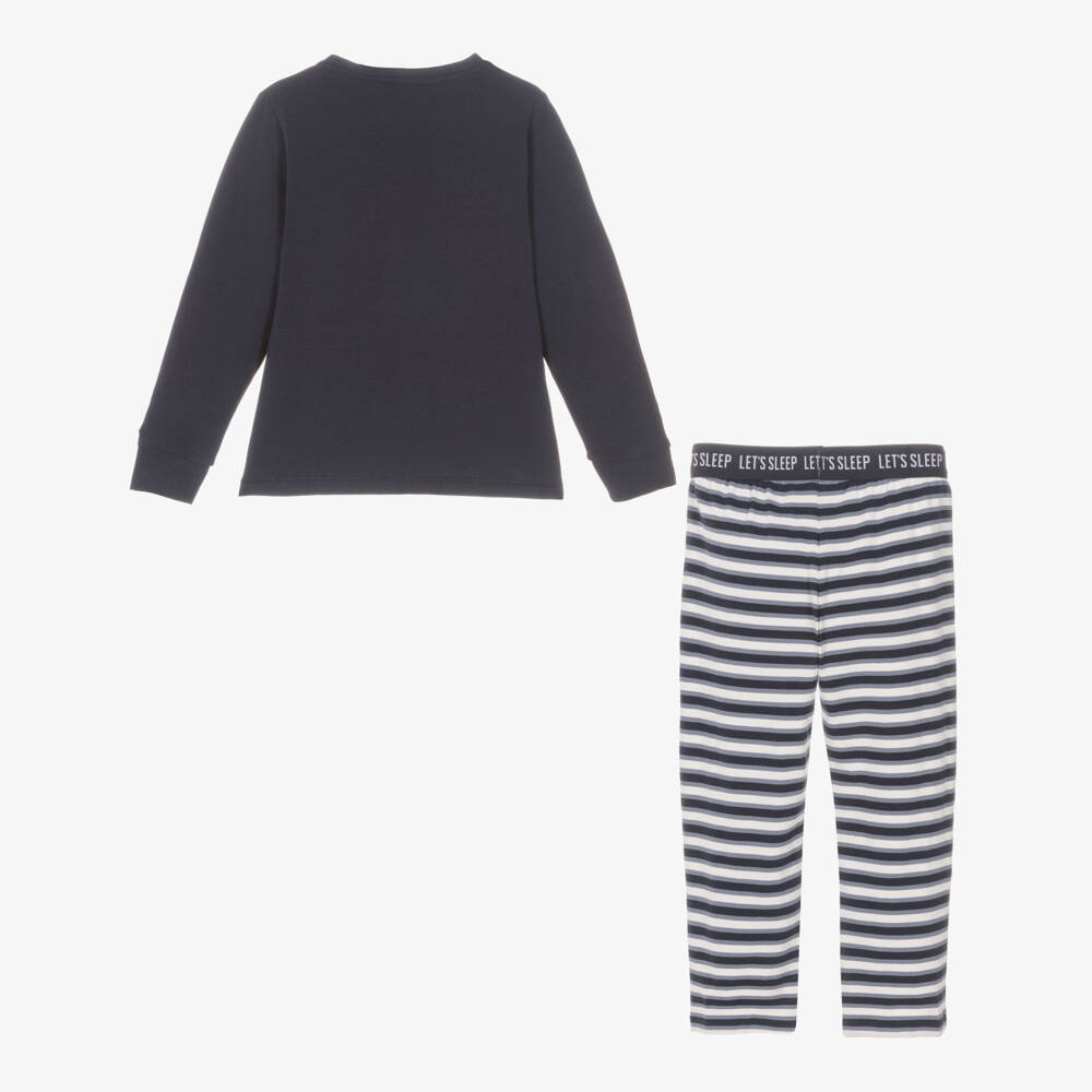 NAME IT-Boys Navy Blue Stripe Cotton Jersey Pyjamas with Dog Print | Childrensalon Outlet