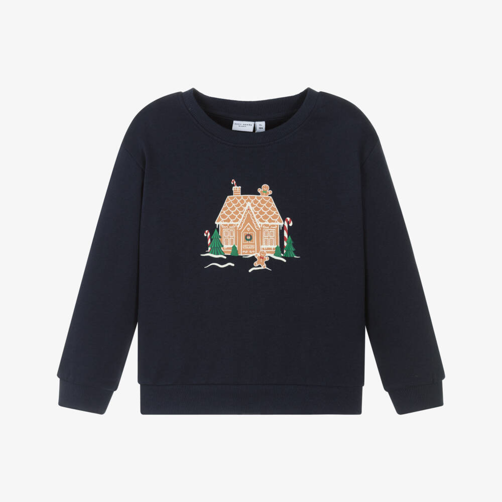 NAME IT-Navy Gingerbread House Sweatshirt | Childrensalon Outlet