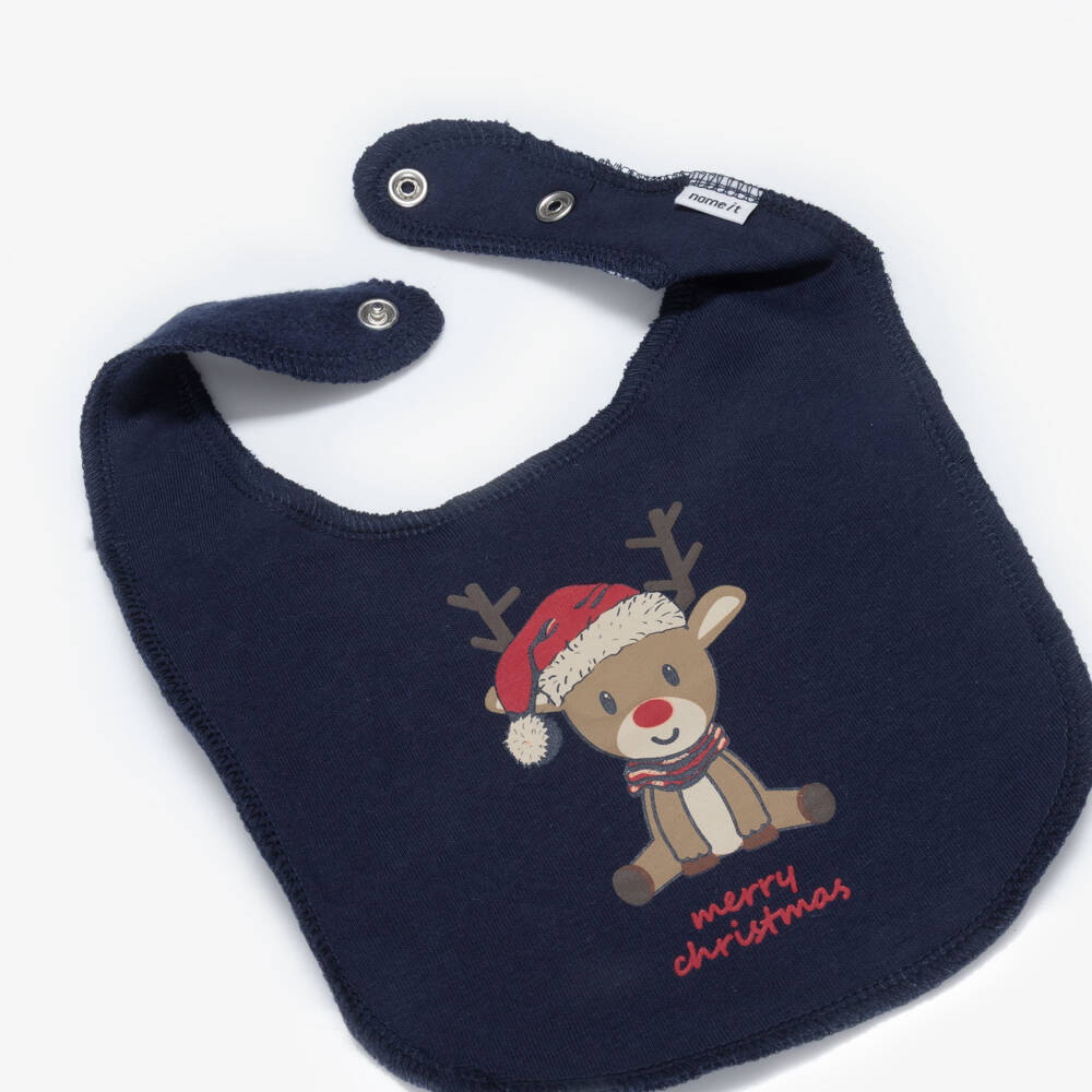 NAME IT-Navy Reindeer Print Bib | Childrensalon Outlet