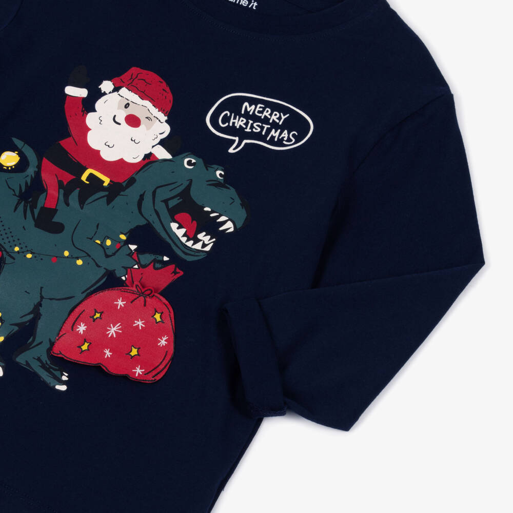 NAME IT-Navy Xmas Dinosaur Ls Tshirt | Childrensalon Outlet