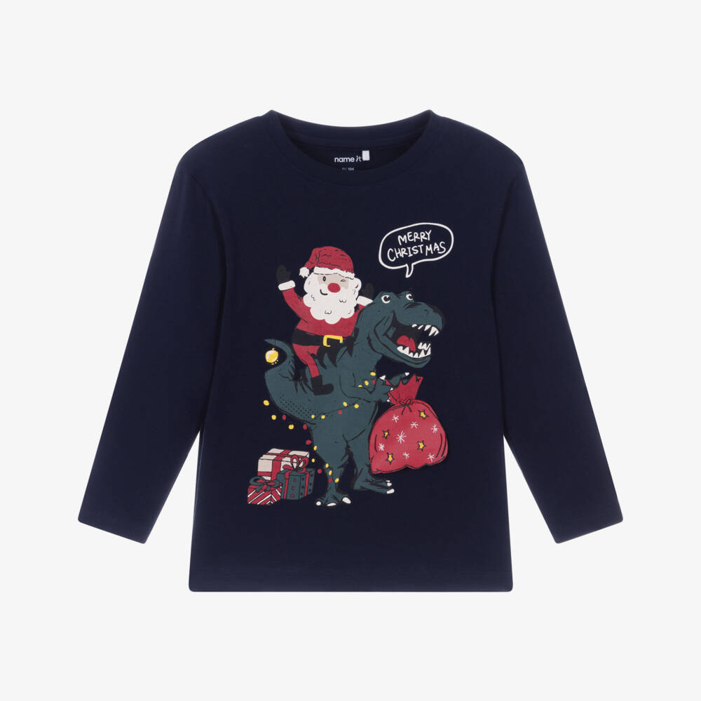 NAME IT-Navy Xmas Dinosaur Ls Tshirt | Childrensalon Outlet