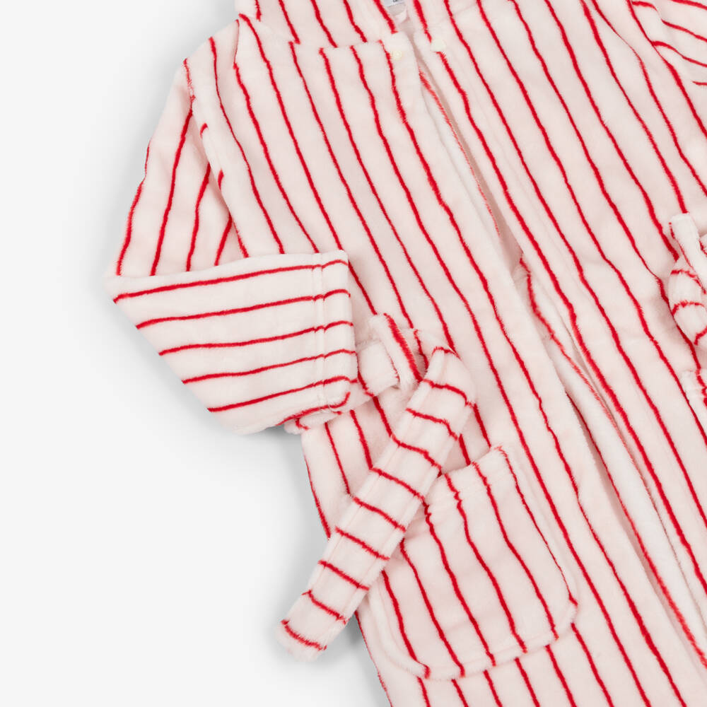 NAME IT-Pale Pink Plush Dressing Gown with Red Stripes | Childrensalon Outlet