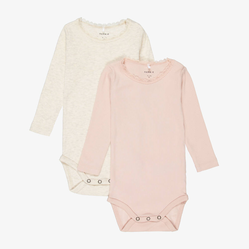 NAME IT-Pink And Beige 2pk Bodyvest | Childrensalon Outlet
