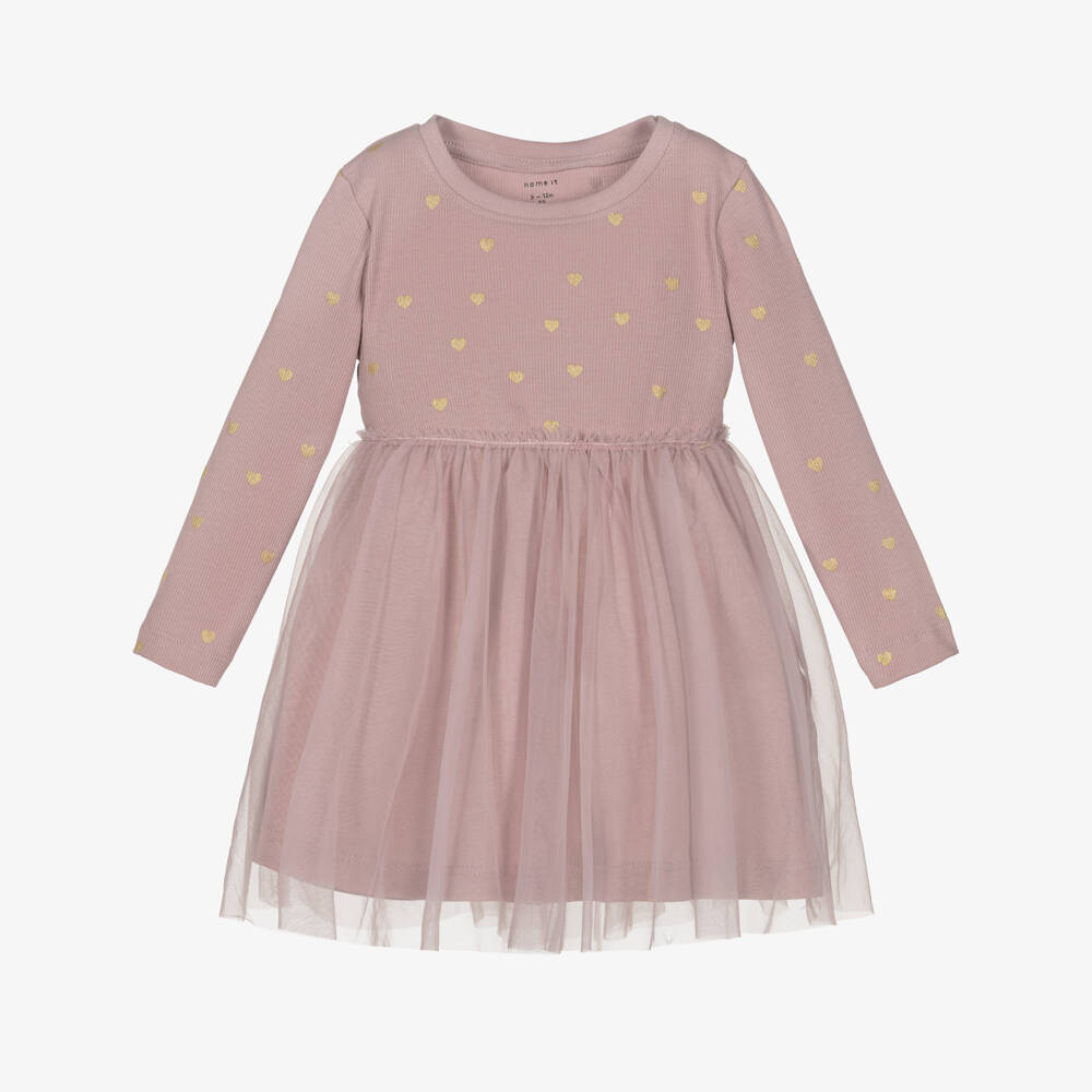NAME IT-Pink Heart Print Tulle Dress | Childrensalon Outlet