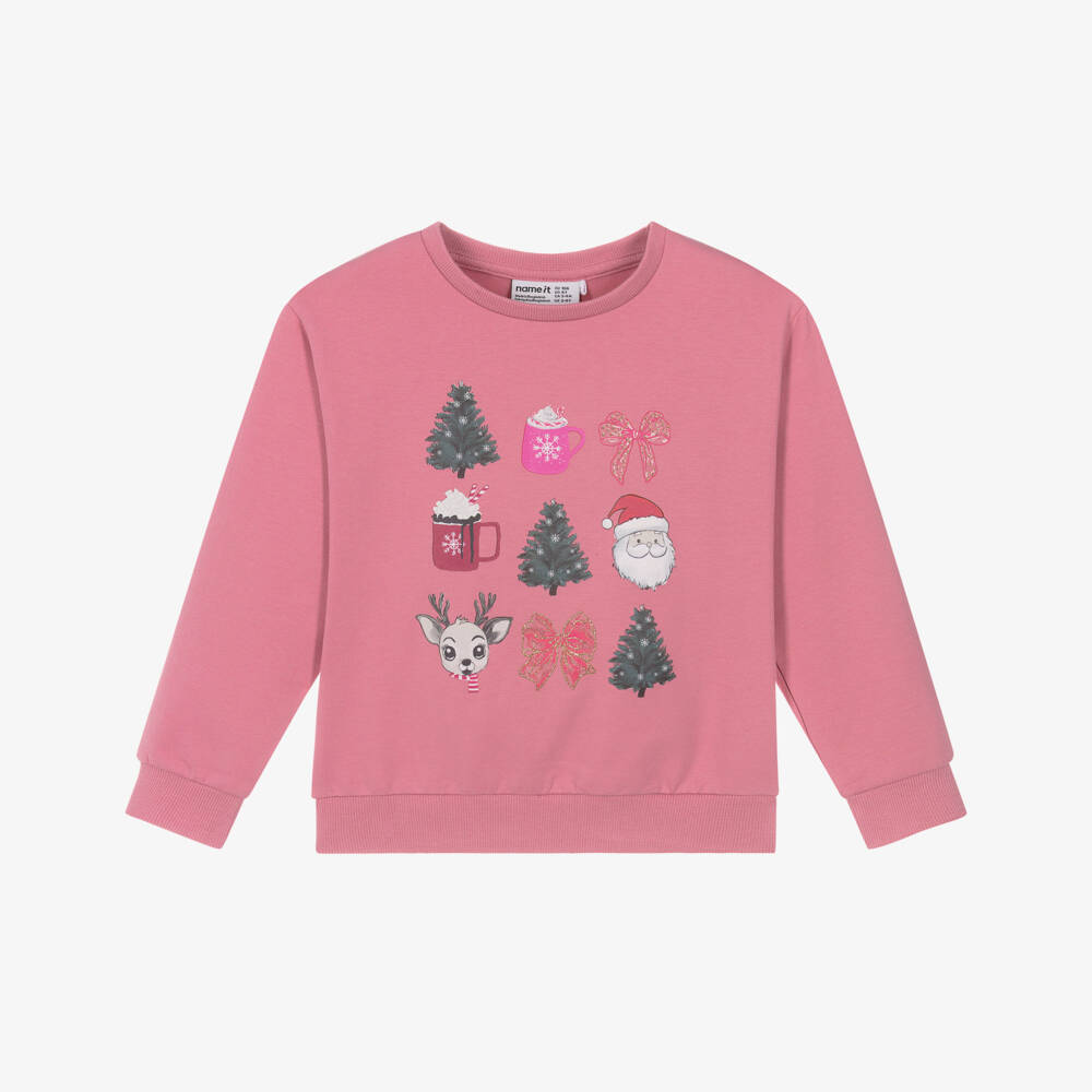NAME IT-Pink Xmas Print Sweatshirt | Childrensalon Outlet