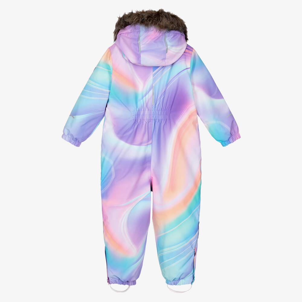 NAME IT-Purple Pink & Blue Technical Snowsuit with Faux Fur Trim Hood | Childrensalon Outlet