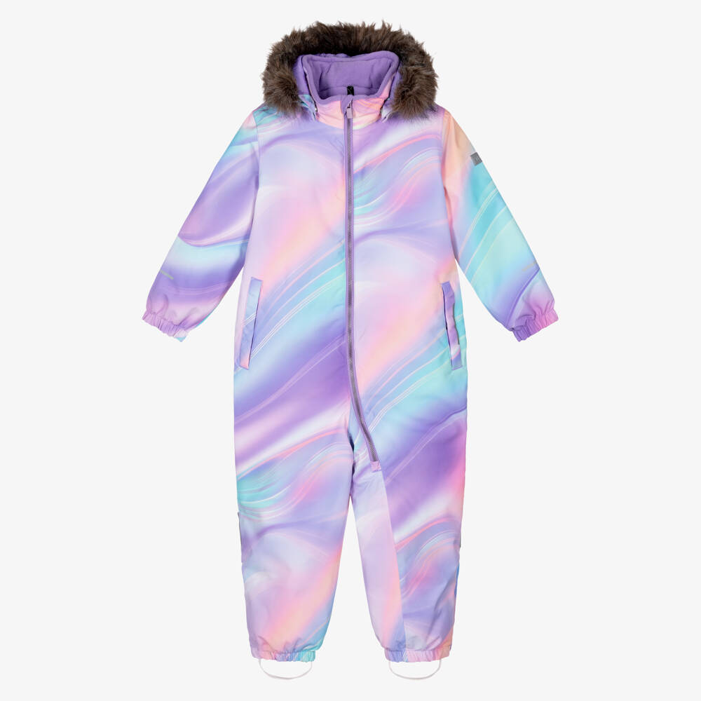 NAME IT-Purple Pink & Blue Technical Snowsuit with Faux Fur Trim Hood | Childrensalon Outlet