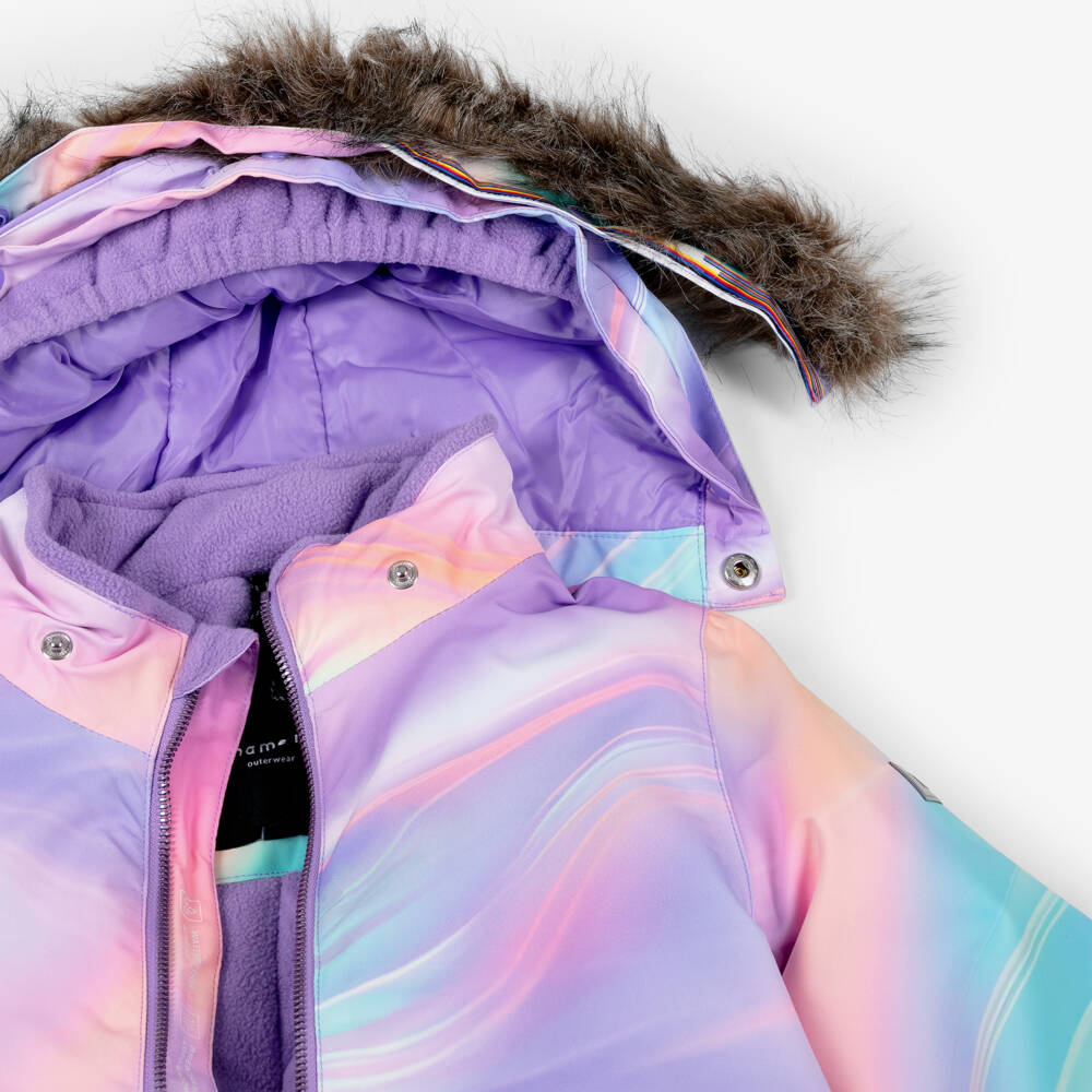 NAME IT-Purple Pink & Blue Technical Snowsuit with Faux Fur Trim Hood | Childrensalon Outlet