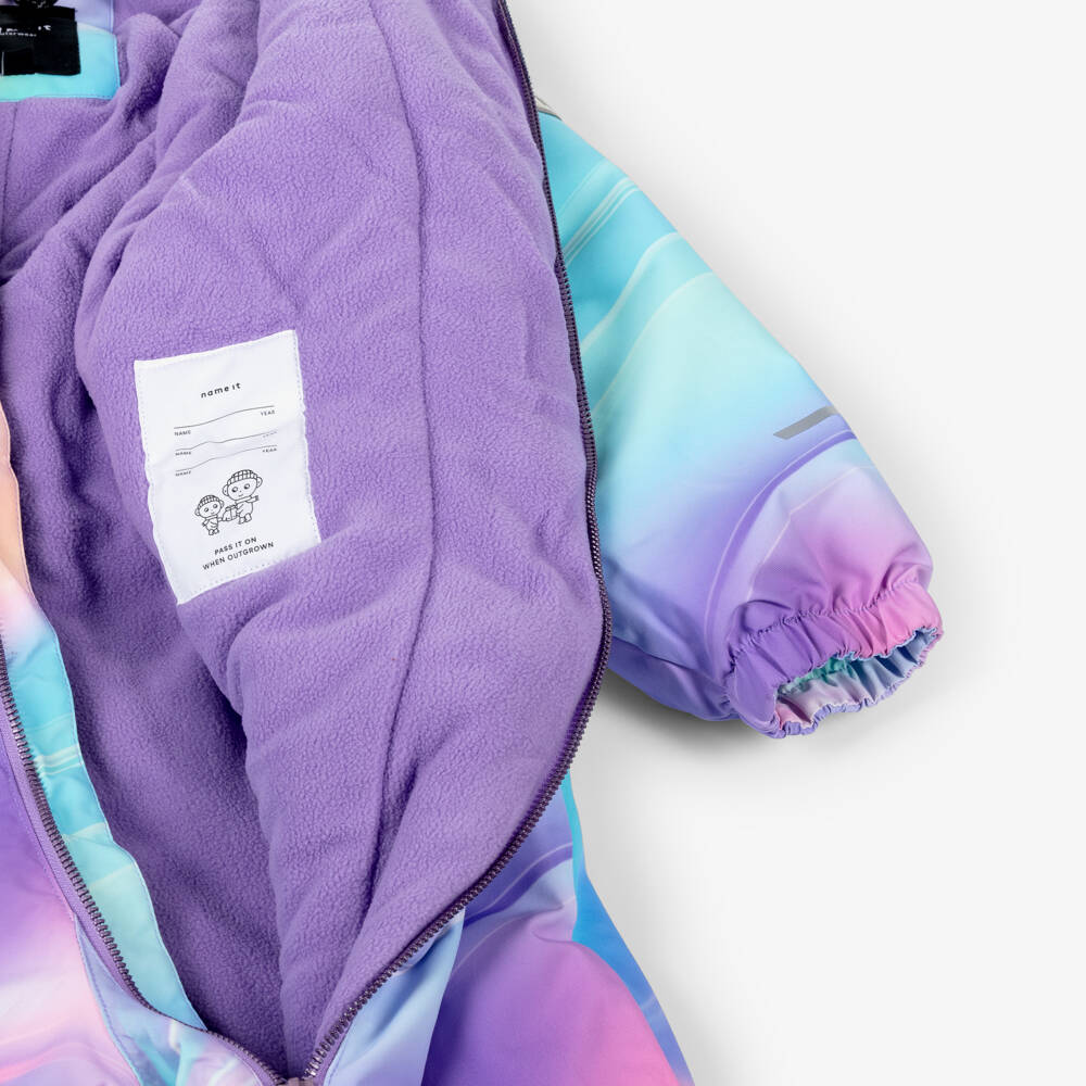 NAME IT-Purple Pink & Blue Technical Snowsuit with Faux Fur Trim Hood | Childrensalon Outlet