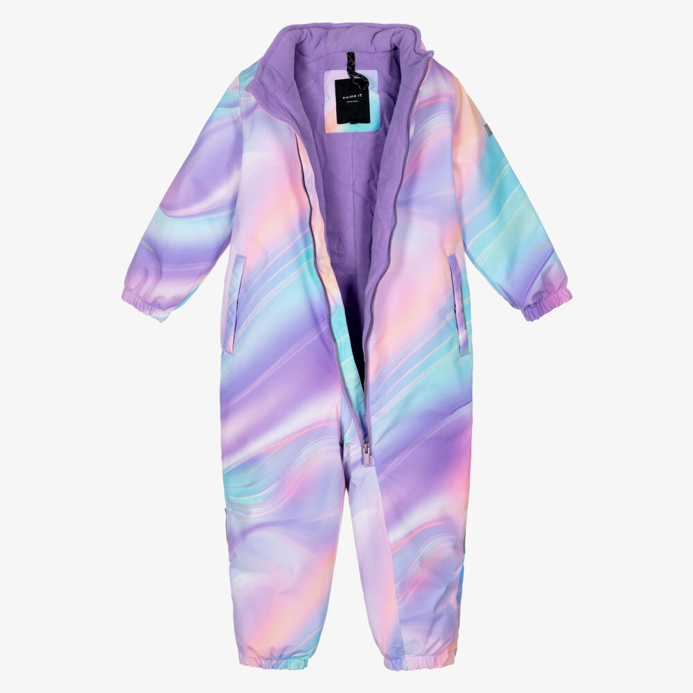 NAME IT-Purple Pink & Blue Technical Snowsuit with Faux Fur Trim Hood | Childrensalon Outlet