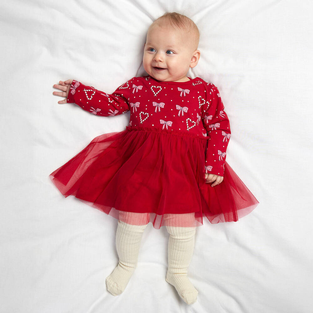 NAME IT-Red Candycane Heart And Bow Dress | Childrensalon Outlet