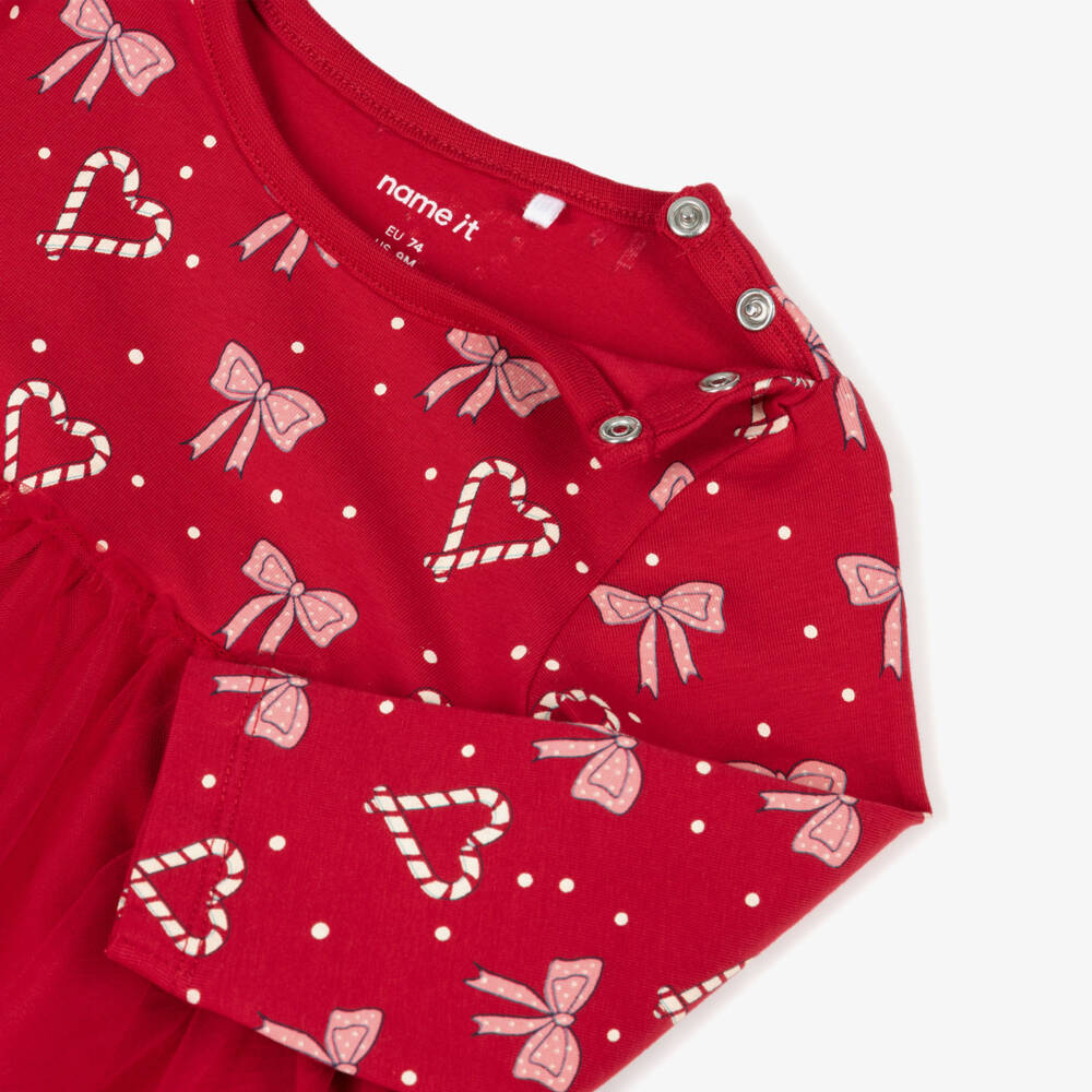 NAME IT-Red Candycane Heart And Bow Dress | Childrensalon Outlet