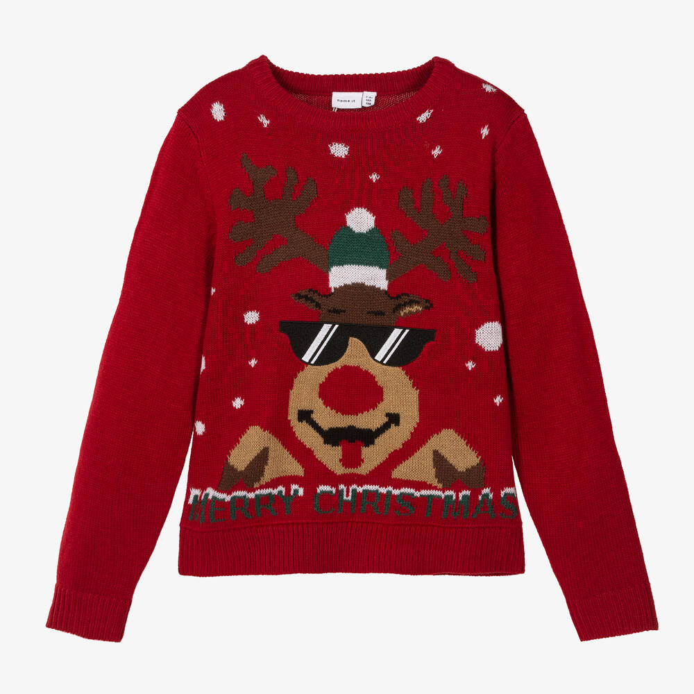 NAME IT-Red Festive Reindeer Sweater | Childrensalon Outlet