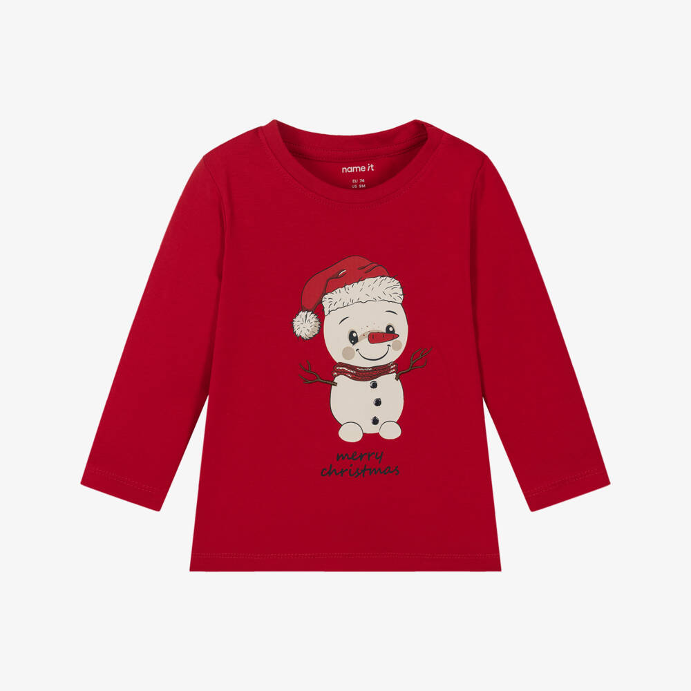 NAME IT-Red Ls Snowman T-shirt | Childrensalon Outlet