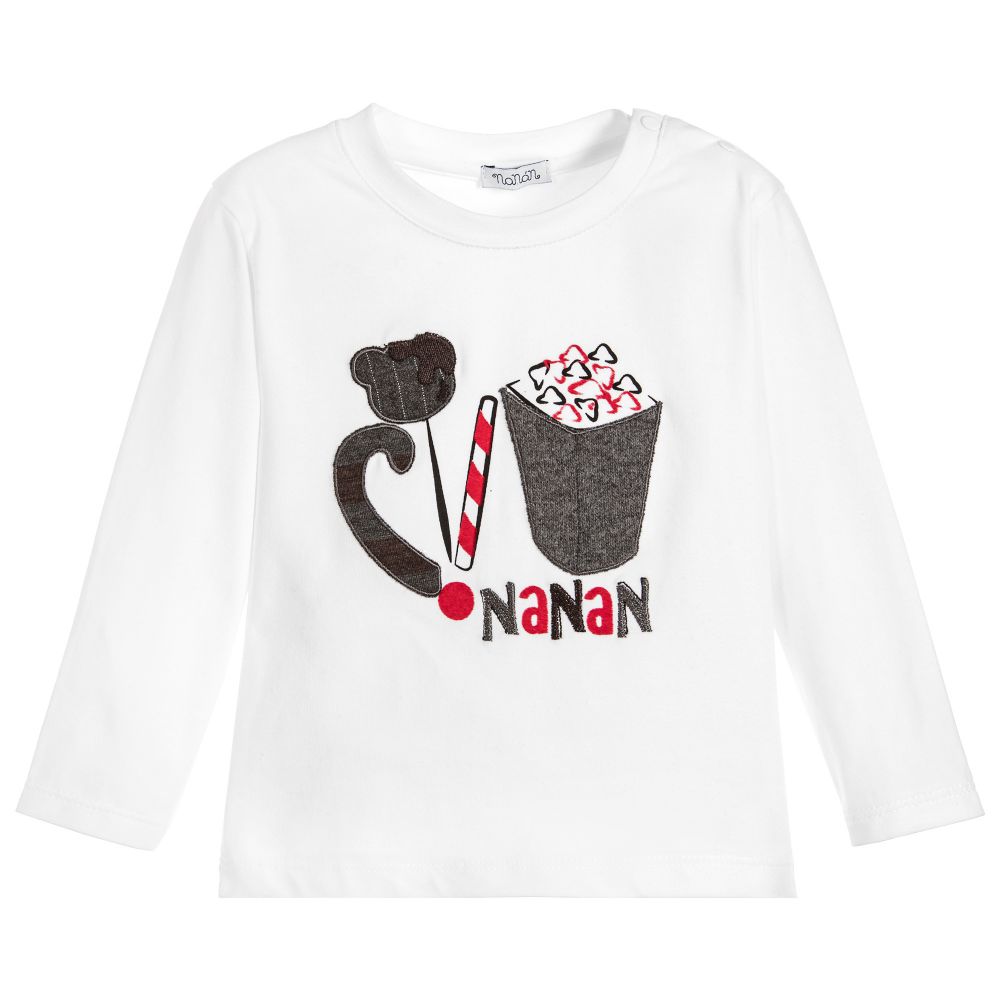 Nanán - Boys White Cotton Jersey Top | Childrensalon