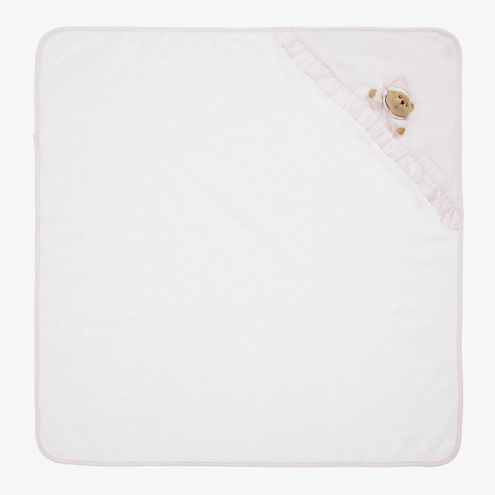 نانان-منشفة هودي قطن لون أبيض وزهري  (74سم) | Childrensalon Outlet