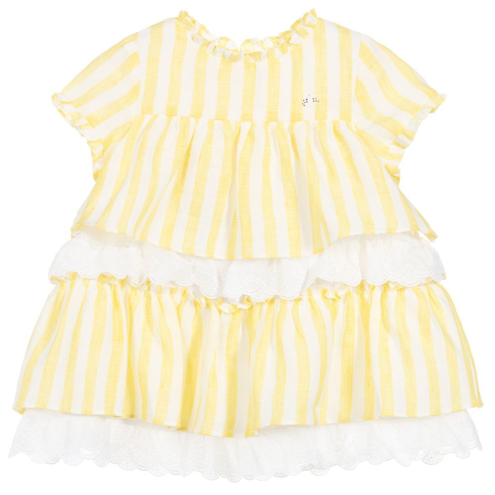Nanos - Baby Girls Linen & Lace Dress  | Childrensalon