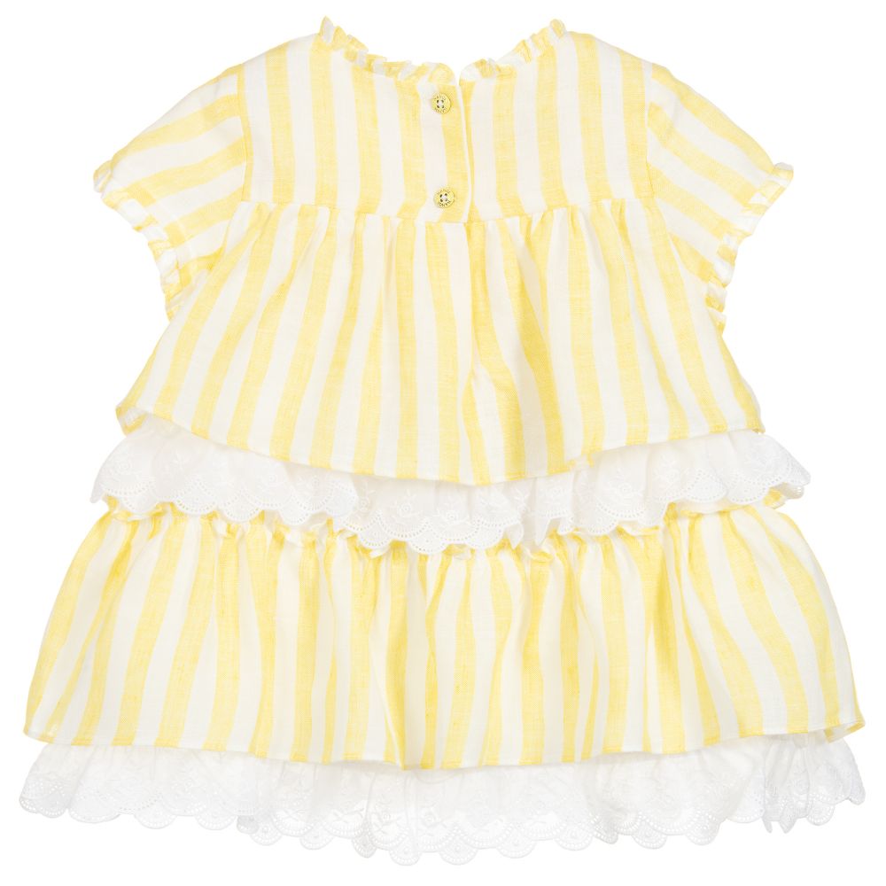 Nanos-Baby Girls Linen & Lace Dress  | Childrensalon Outlet