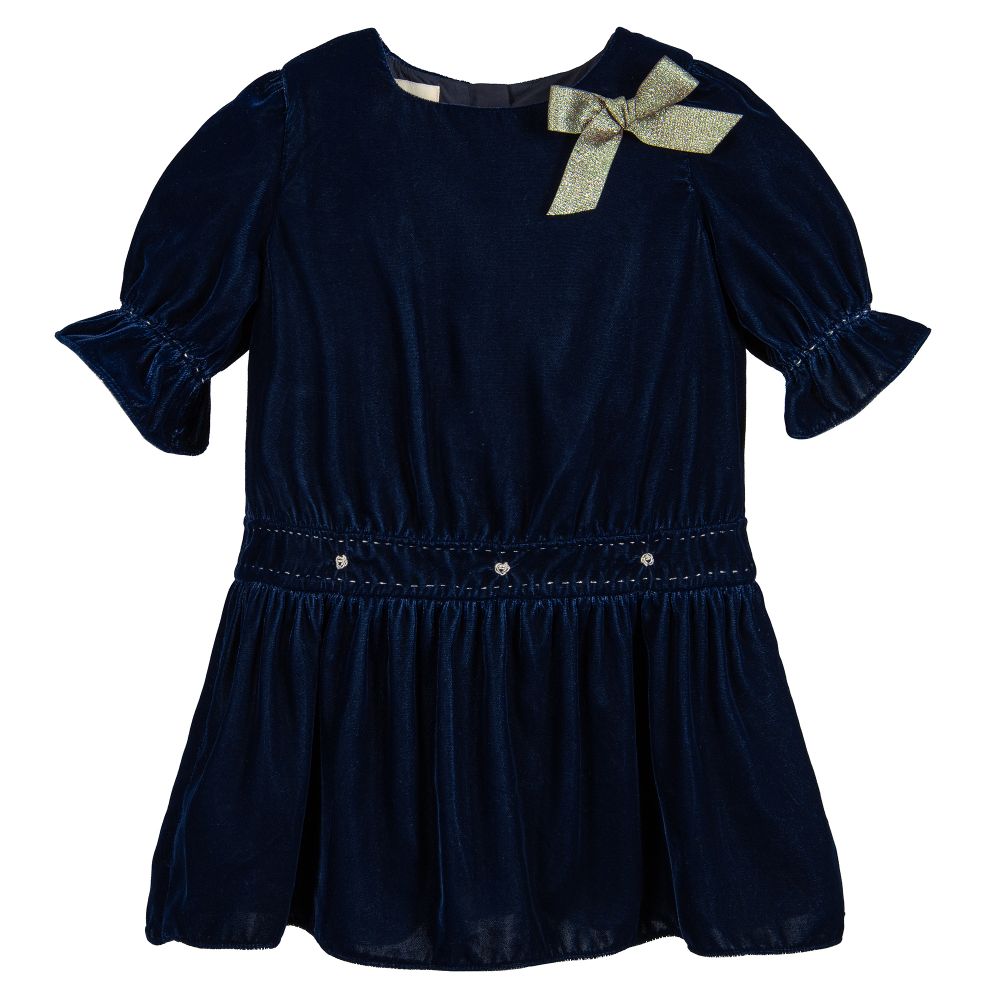 Nanos - Girls Blue Velvet Dress | Childrensalon