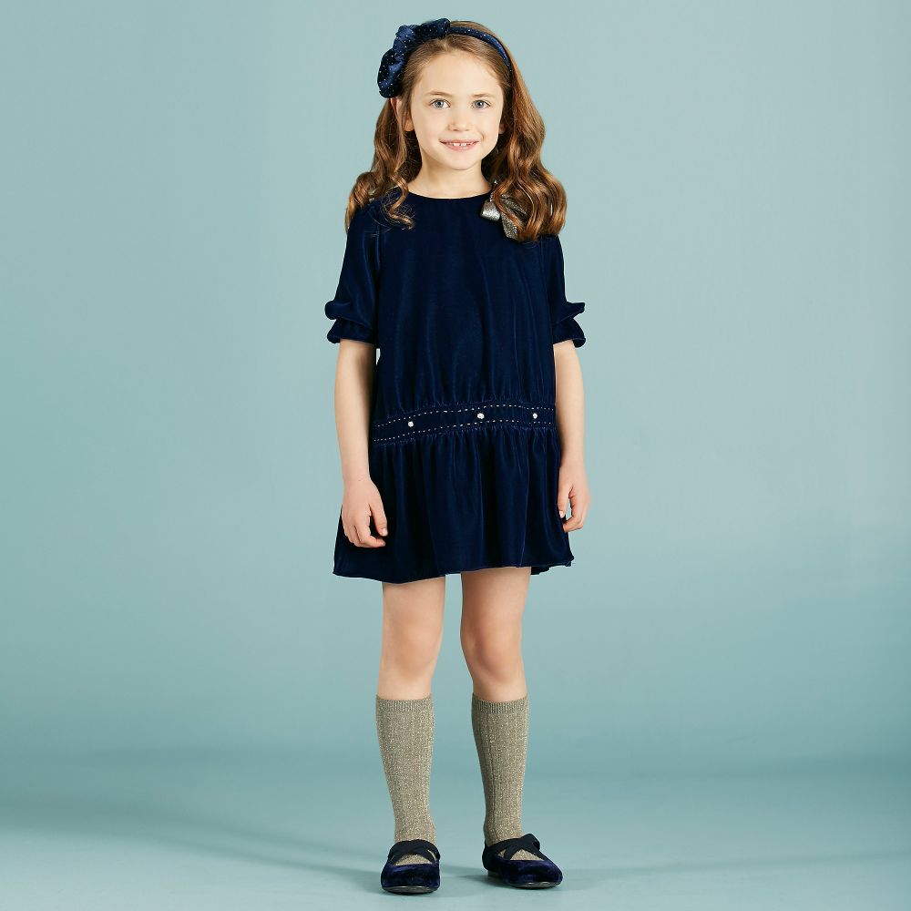 Girls blue velvet clearance dress