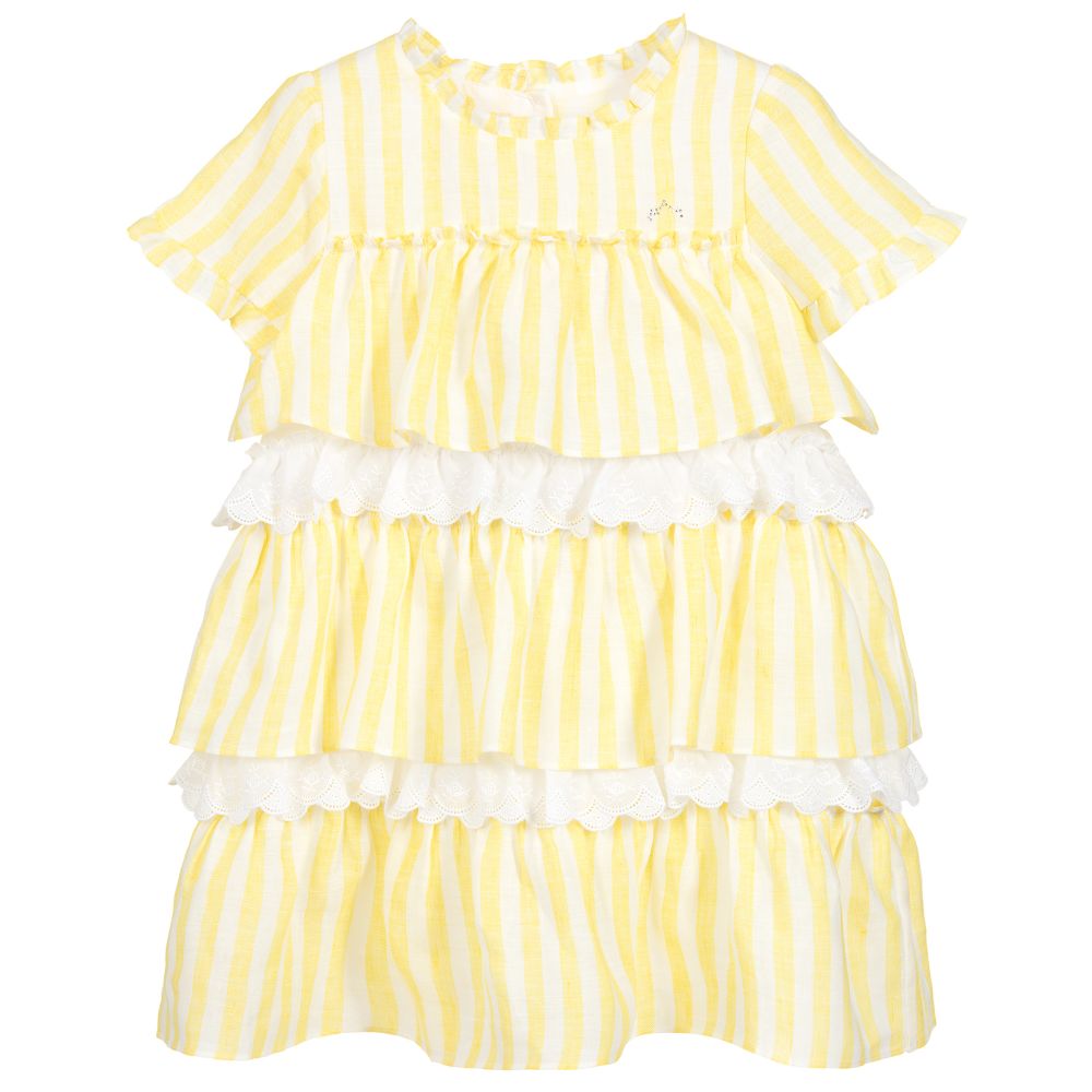 Nanos - Girls Linen & Lace Dress  | Childrensalon