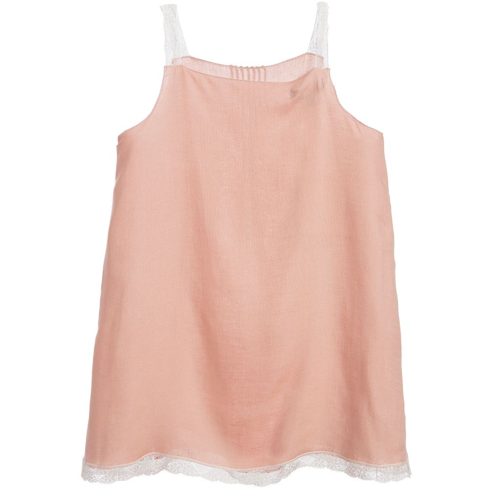 Nanos-Girls Pink Dress with Embroidered Overlay | Childrensalon Outlet