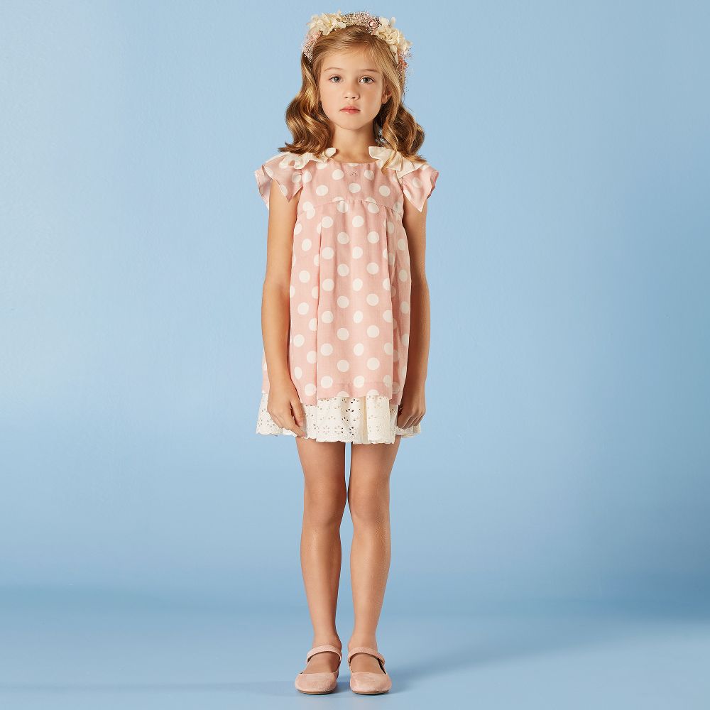 Nanos - Girls Pink Polka Dot Dress | Childrensalon Outlet