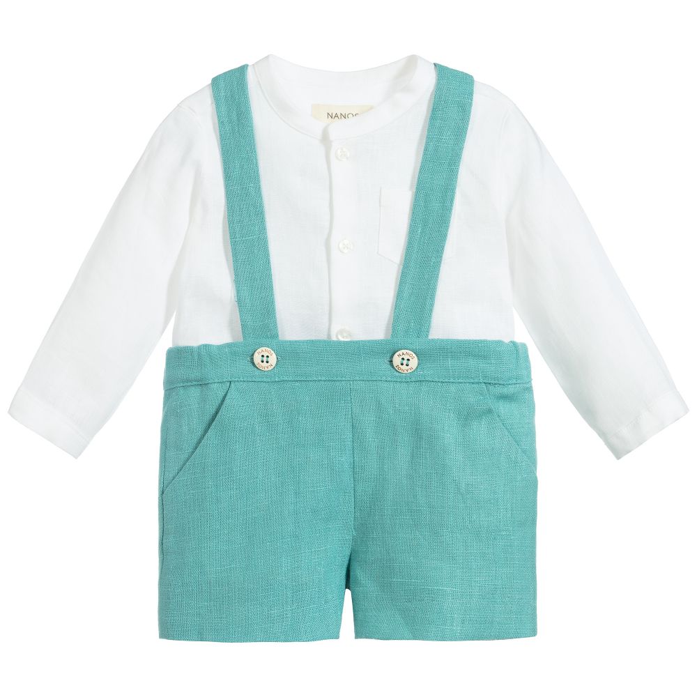 Nanos - Green & Ivory Linen Shorts Set | Childrensalon