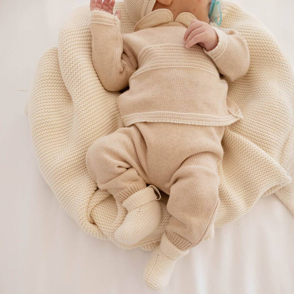 NaturaPura-Beige Knitted Organic Cotton Trouser Set | Childrensalon Outlet