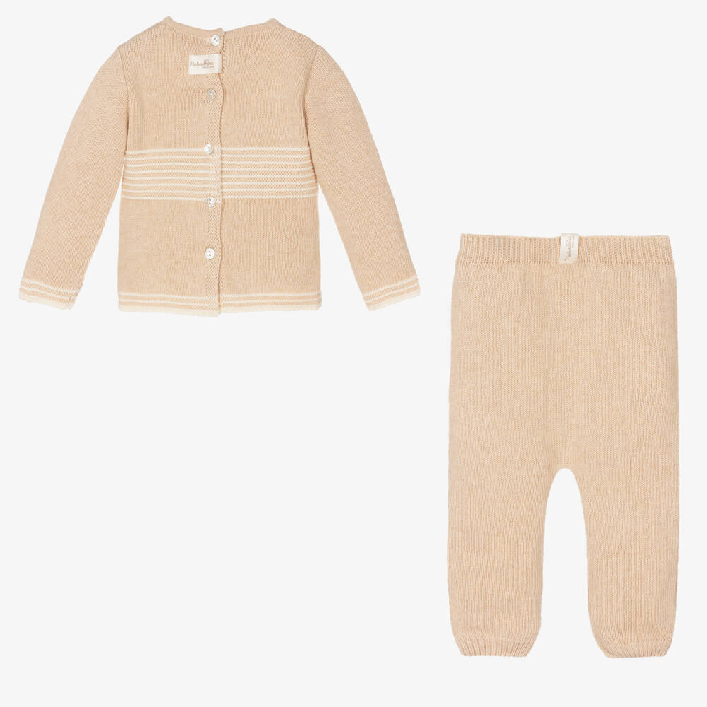 NaturaPura-Beige Knitted Organic Cotton Trouser Set | Childrensalon Outlet