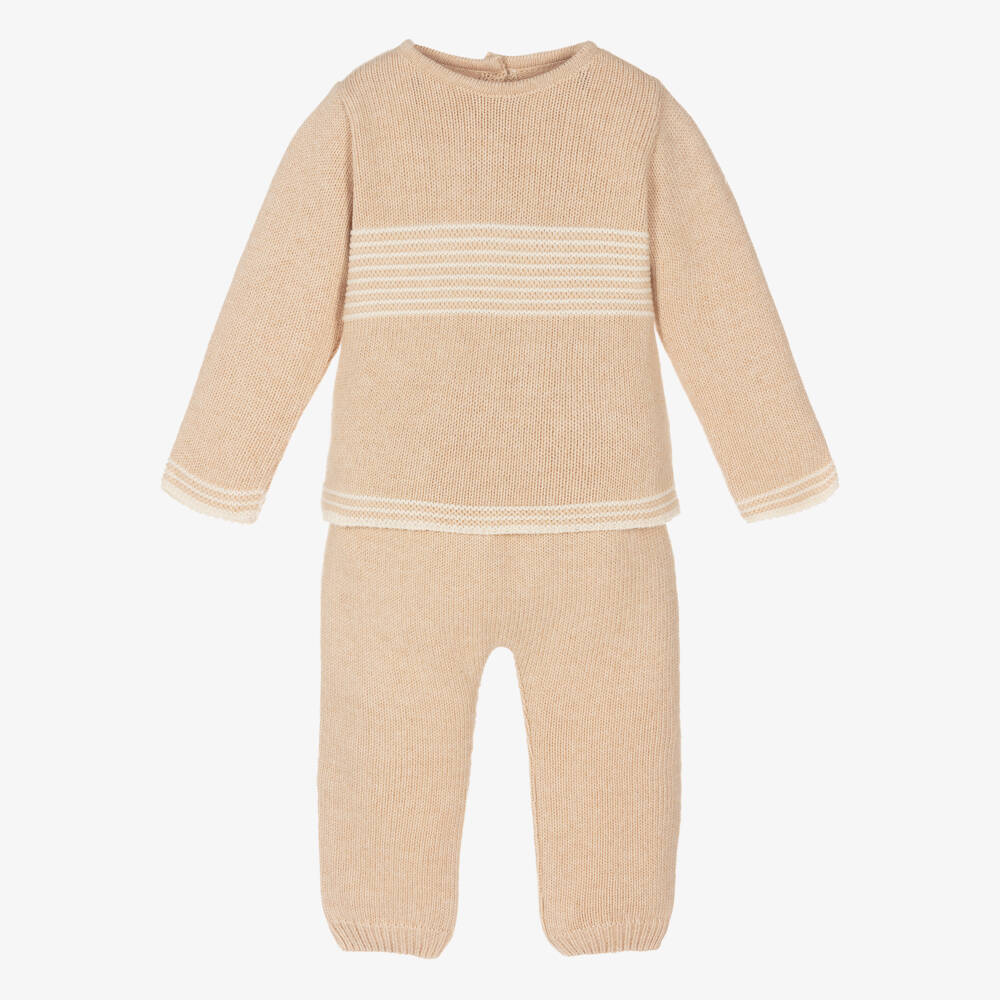 NaturaPura-Beige Knitted Organic Cotton Trouser Set | Childrensalon Outlet