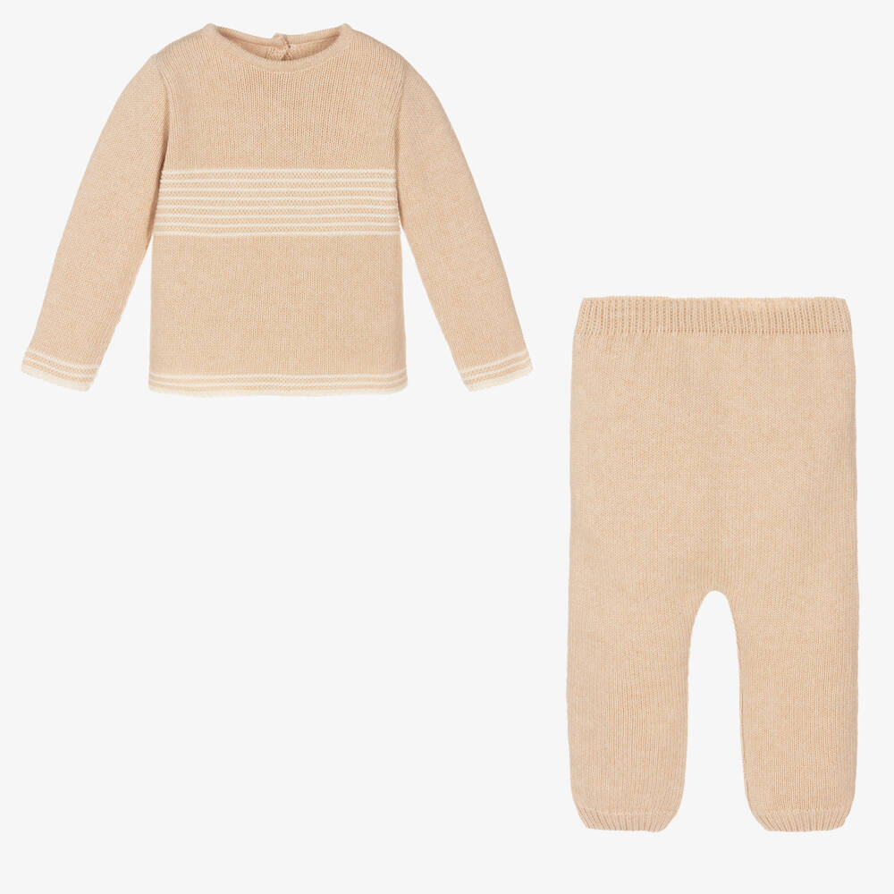 NaturaPura-Beige Knitted Organic Cotton Trouser Set | Childrensalon Outlet