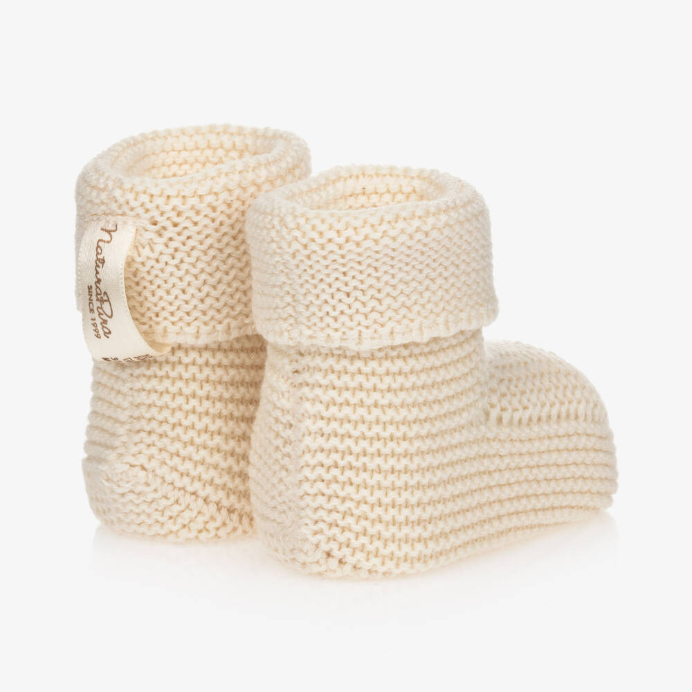 NaturaPura-Ivory Organic Cotton Knitted Booties | Childrensalon Outlet