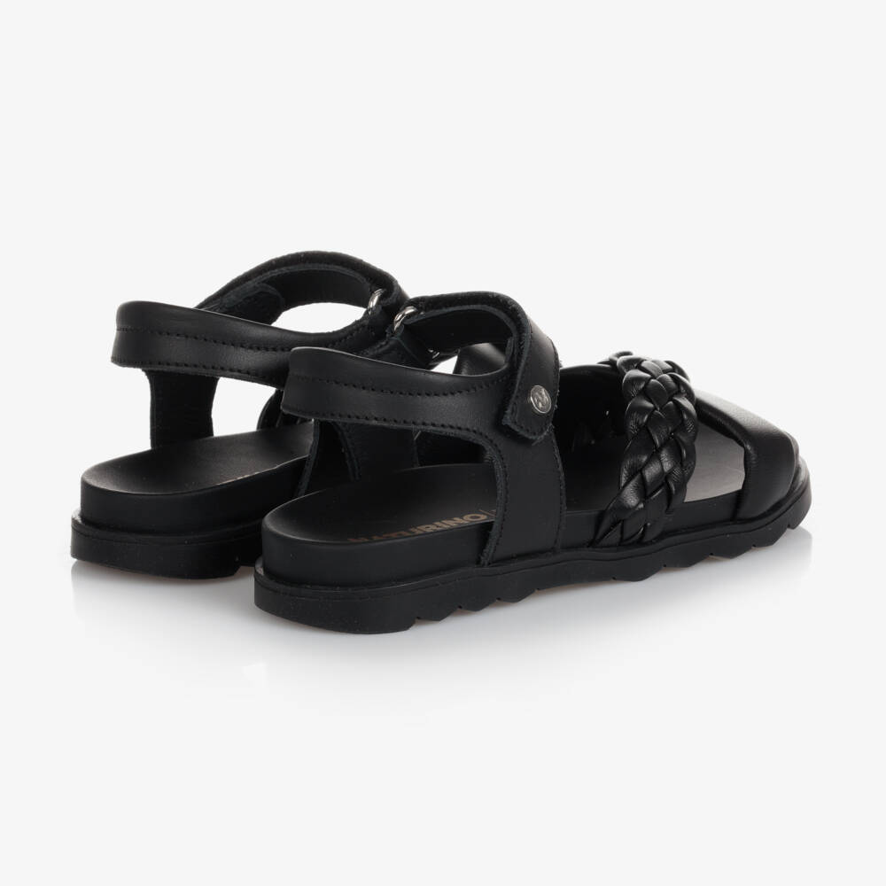 Naturino-Black Leather Plait Sandals | Childrensalon Outlet