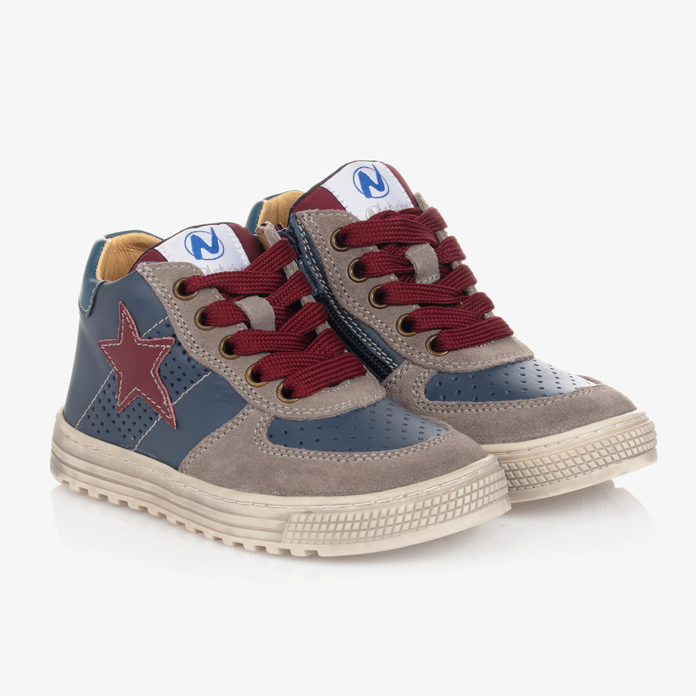 Naturino-Blue Leather Hi-Top Trainers | Childrensalon Outlet