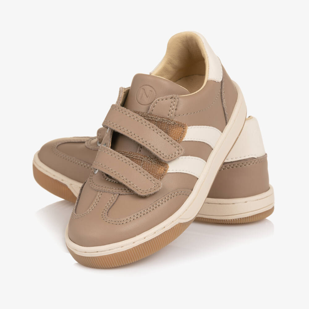 Naturino-Boys Beige & Ivory Leather Velcro Trainers | Childrensalon Outlet
