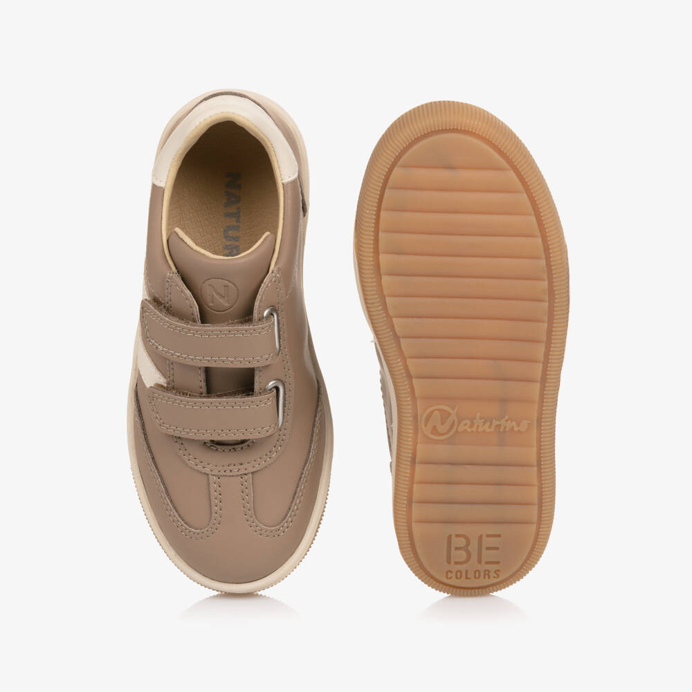 Naturino-Boys Beige & Ivory Leather Velcro Trainers | Childrensalon Outlet