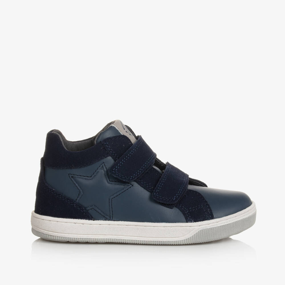 Naturino - Boys Blue Leather Star Trainers | Childrensalon