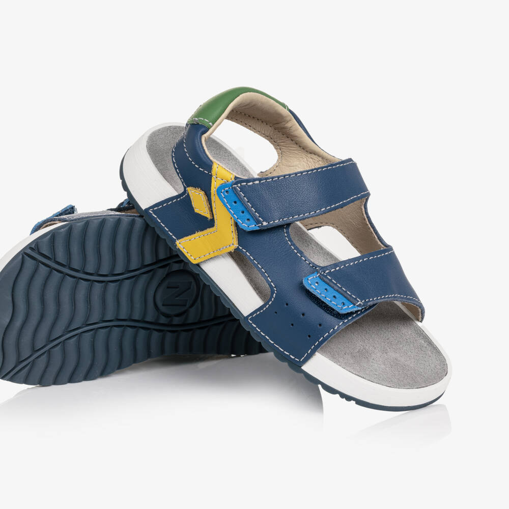 Naturino-Boys Blue Yellow & Green Leather Velcro Sandals | Childrensalon Outlet