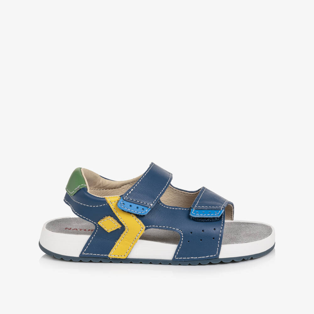 Naturino-Boys Blue Yellow & Green Leather Velcro Sandals | Childrensalon Outlet