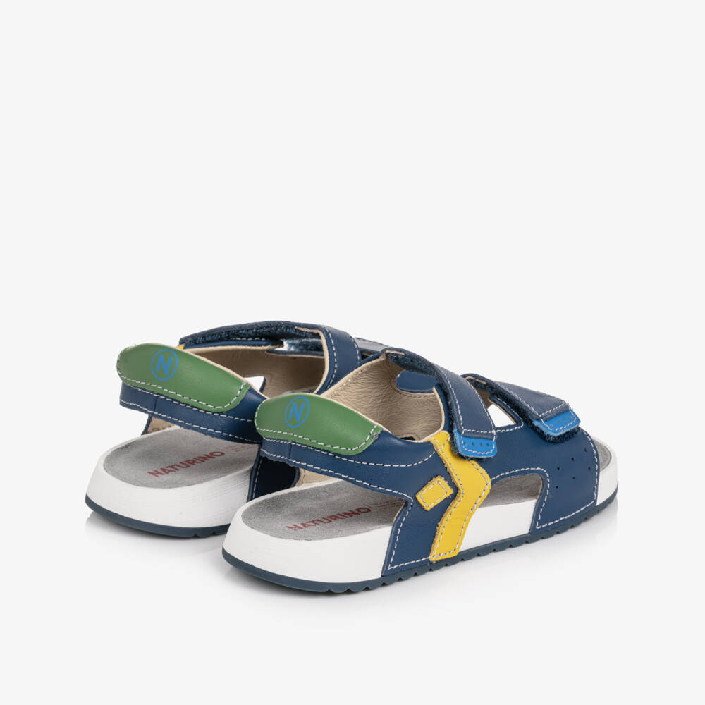 Naturino-Boys Blue Yellow & Green Leather Velcro Sandals | Childrensalon Outlet