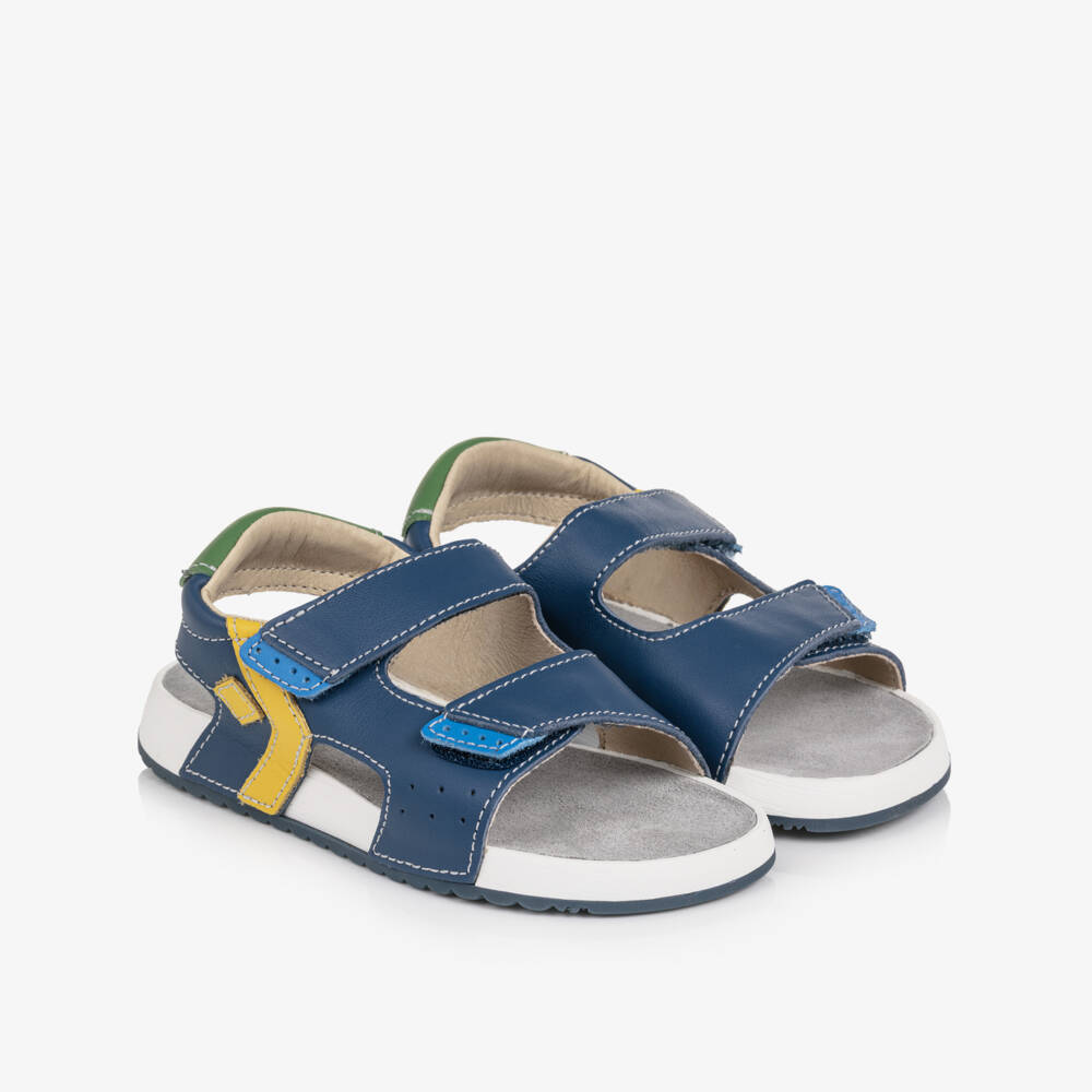Naturino-Boys Blue Yellow & Green Leather Velcro Sandals | Childrensalon Outlet